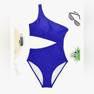 One-Shoulder Royal Blue Cutout One-Piece Swimsuit Chic Asymmetrical Beachwear